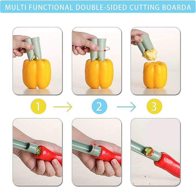 Pepper Corer, 2 in 1 Red Bell Pepper Seed Corer Remover Tool, Fruit & Vegetable Corers Quick Cave Tools for Jalapeno Cutter Deseeder, Blue Yellow, 2 PCS