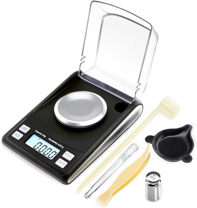 Fuzion Milligram Scale 50/0.001g, Mg Scale with 20g Cal Weight, Micro Scale, Powder Scale for Reloading