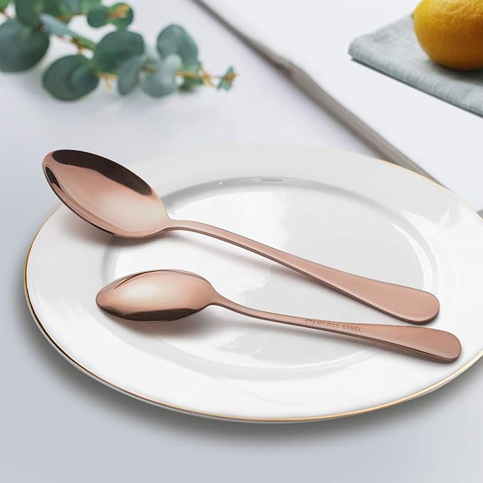 LIANYU Copper Silverware Flatware Set, 60 Piece Stainless Steel Cutlery Set for 12, Mirror Finish, Ideal for Home Hotel Wedding Festival Party, Dishwasher Safe