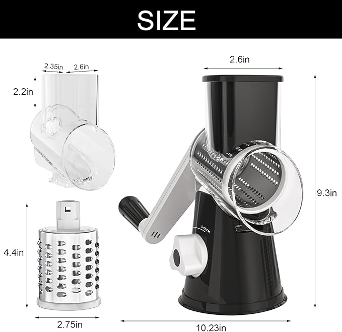 Cambom 5 in 1 Rotary Cheese Grater Hand Crank Cheese Shredder for Fresh Cheese, Vegetable, Nuts,Non-slip Suction Base, Black