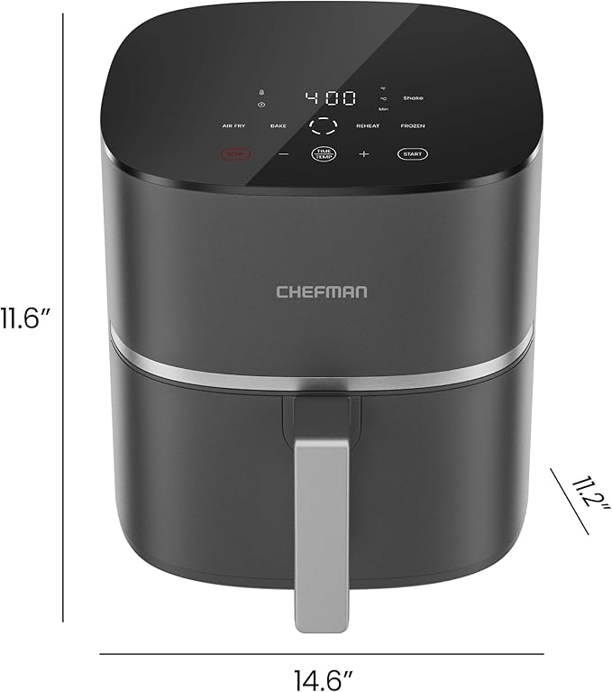Chefman TurboX 4-in-1 Air Fryer, 5-Quart Airfryer for Extra Crispy Chicken, Fries, Wings, and More, Air Fry, Bake, Reheat, and Frozen Functions, Digital Touch Controls, Dishwasher Safe - Gray
