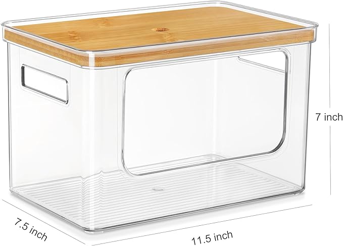 Hudgan Stackable Storage with Bamboo Top for Laundry Room Organization, Extra Large Trash Bag/Garbage Bag Dispenser, Under Sink Organizer, Pantry Organizers