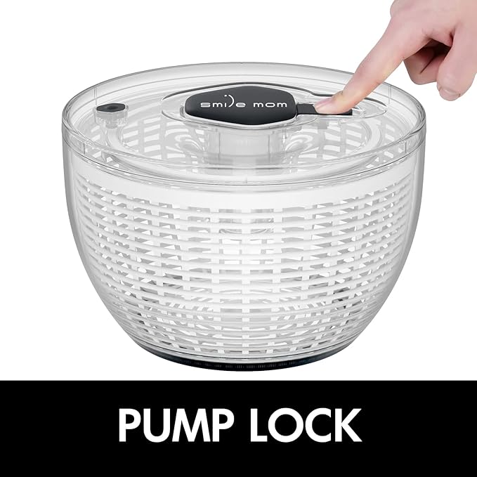 Smile mom Salad Spinner Large Lettuce Spinner Kitchen Gadgets, Large Salad Spinner Vegetable Washer, High Efficiency for Kitchen Washing & Drying Leafy Vegetables, One-Handed Easy Press 6.3 Qt White