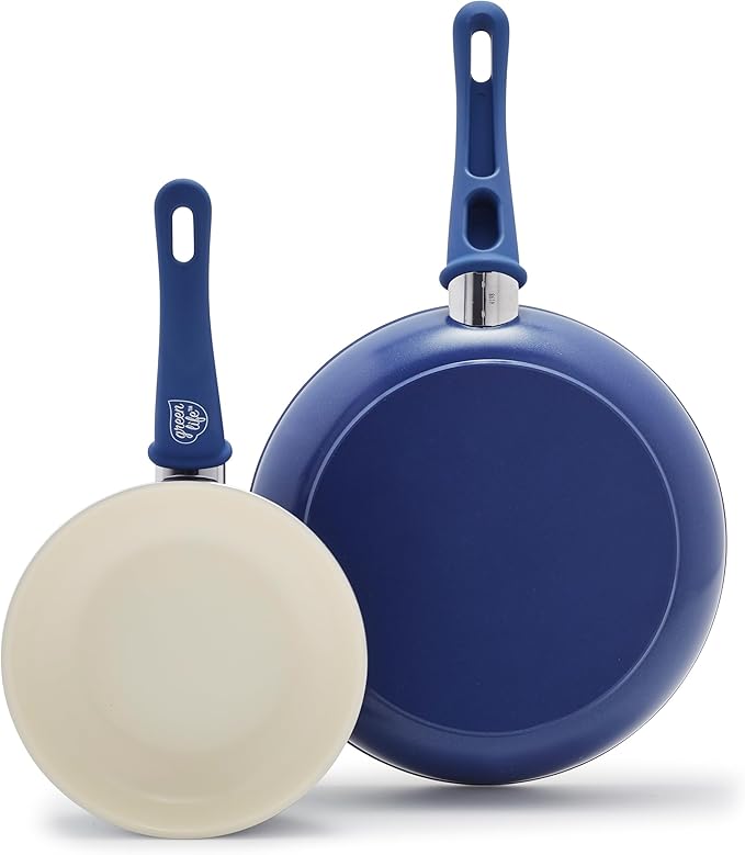 GreenLife Non Stick Fry Pan Set (7" & 10"), Non-Toxic PFAS-Free Ceramic Skillets, Dishwasher & Oven Safe, Egg Omelet Frying Pans, Stay- Cool Handles, Kitchen Home Cooking Essentials, Blue