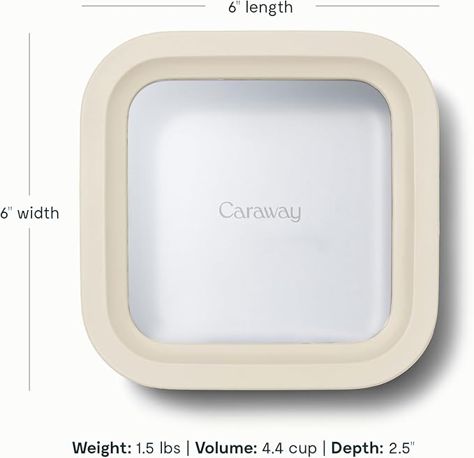 Caraway Glass Food Storage - 4.4 Cup Glass Container - Ceramic Coated Food Container - Non Toxic, Non Stick Lunch Box Container with Lids. Dishwasher, Oven, & Microwave Safe - Cream