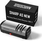 Narcissus Knife Sharpener, Diamond Abrasives Electric Knife Sharpener for Stainless Steel and Ceramic Knives, with Scissors Sharpener & Metal Dust Collection Box, Quick Sharpening & Polishing, Silver
