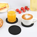 2 Pack Silicone Coasters for Drinks, Round Black Coaster with Deep Tray Grooved Design Cup Mat, Washable Heat Resistant Durable Non-Slip Coasters for Coffee Table Wooden Desk Kitchen Bar