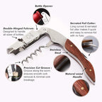 EDSG Personalized Wine Opener Wine Bottle Opener 3 in 1 Corkscrew Wine Bottle Opener Wine Key Wood Handle Stainless Steel Wine Opener for Bar Restaurant Waiters Sommelier Bartend(Design 2)