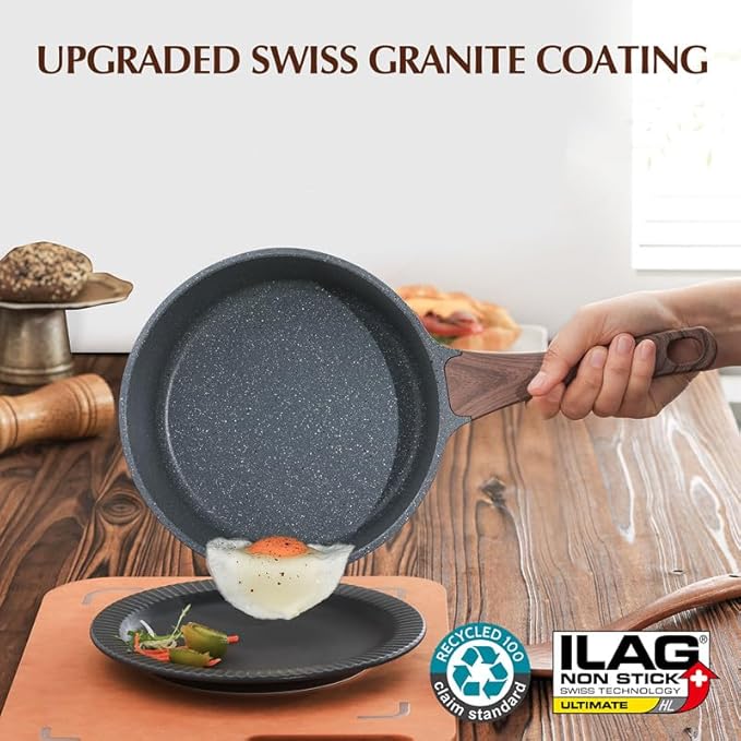 SENSARTE Nonstick Saucepan with Lid, 2.5 Quarts Medium Pot with Swiss Granite Coating, Stay-cool Handle, Sauce Pan Small Kitchen Cooking Pot, Induction Comptable, Free of Intentionally Added PFOA