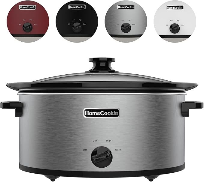 HOMECOOKIN 7 Quart Slow Cooker Oval Manual Pot Food Warmer with 3 Cooking Settings, Stainless Steel