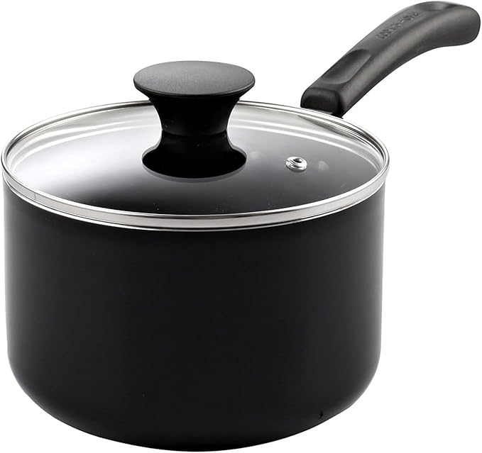 Cook N Home Nonstick Sauce Pan with Glass Lid, 1-Quart Saucepan Non Stick Small Cooking Milk Aluminum Pot, Black