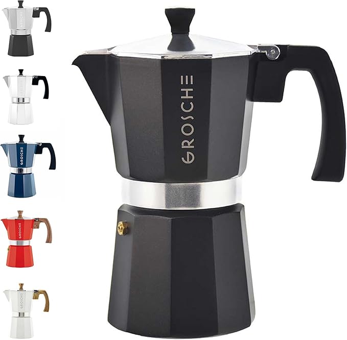 GROSCHE Milano Stovetop Espresso Maker Moka Pot Cuban Coffee Maker Stovetop Coffee Maker Moka Italian Greca Brewer Percolator | 6 Espresso Cup, Black