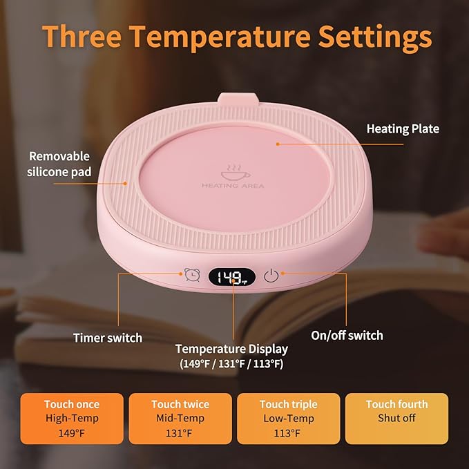 Coffee Mug Warmer & Not A Day Mug Set, Coffee Cup Warmer for Desk, 4 Temperature Setting, Smart Electric Beverage Warmer for Coffee, Tea, 8-Hours Auto Shut Off