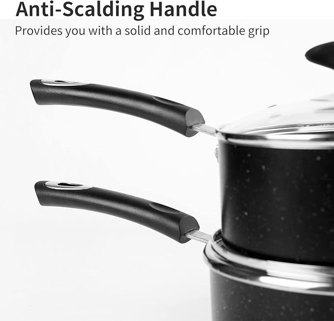 Nonstick Saucepan Set - 1.5 Quart and 2.5Quart,Ultra Non Stick Sauce Pan Small Pot with Glass Lid,Great for Home Kitchen Restaurant,Black