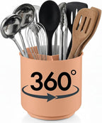 Cooler Kitchen Jumbo Rotating XL Peach Plastic Utensil Holder Caddy with Sturdy No-Tip Weighted Base, Removable Divider, and Gripped Insert - Dishwasher Safe Kitchen Utensil Holder for Countertop