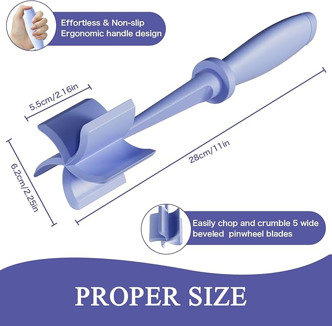 2 Pack Meat Chopper, 5 Curve Blades Ground Beef Masher, Nylon Hamburger Chopper Utensil Non-scratch Utensils-Purple