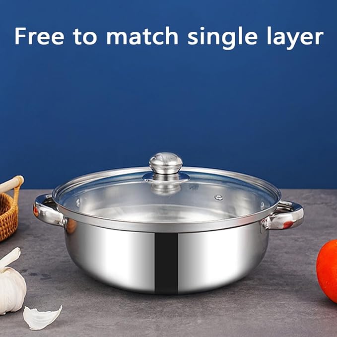 Steamer Pot for Cooking 3.0-Quart Steam Pot with Lid 2-tier Multipurpose Stainless Steel Steaming Cookware with Handle for Vegetable, Soups, Stews and Pasta