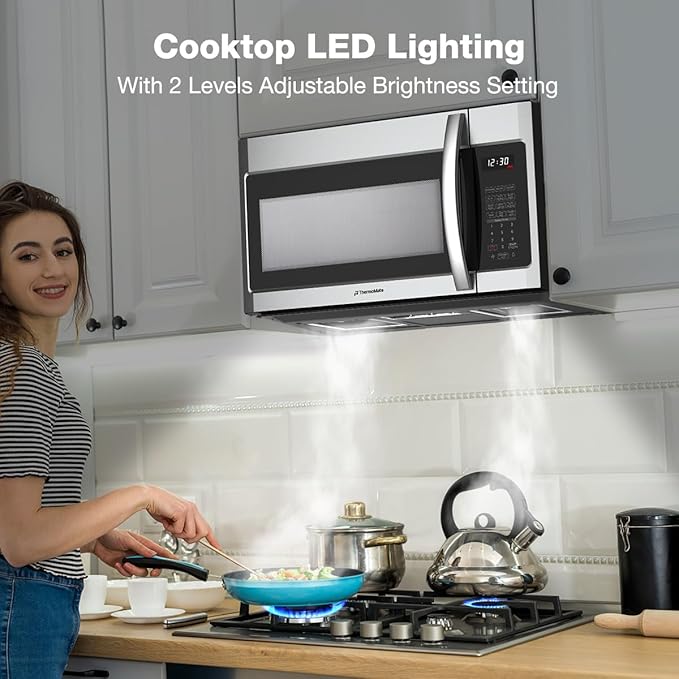 30" Over the Range Microwave Oven, ThermoMate 1.9 Cu. Ft. Capacity Microwave Over the Stove with One Touch, 1000 Cooking Watts, 400 CFM, 11 Power Levels, Sensor Cooking, LED Lighting, Stainless Steel