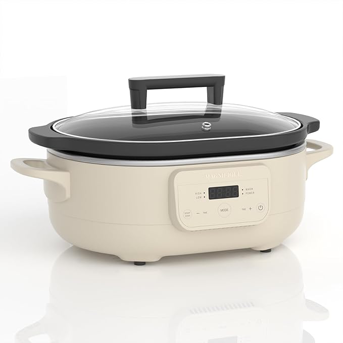MAGNIFIQUE 6 Quart Programmable Slow Cooker Removable Healthy Nonstick Pot - Small Kitchen Appliance for Family Dinners - Serves 6+ People - Heat Settings: Keep Warm Oatmeal