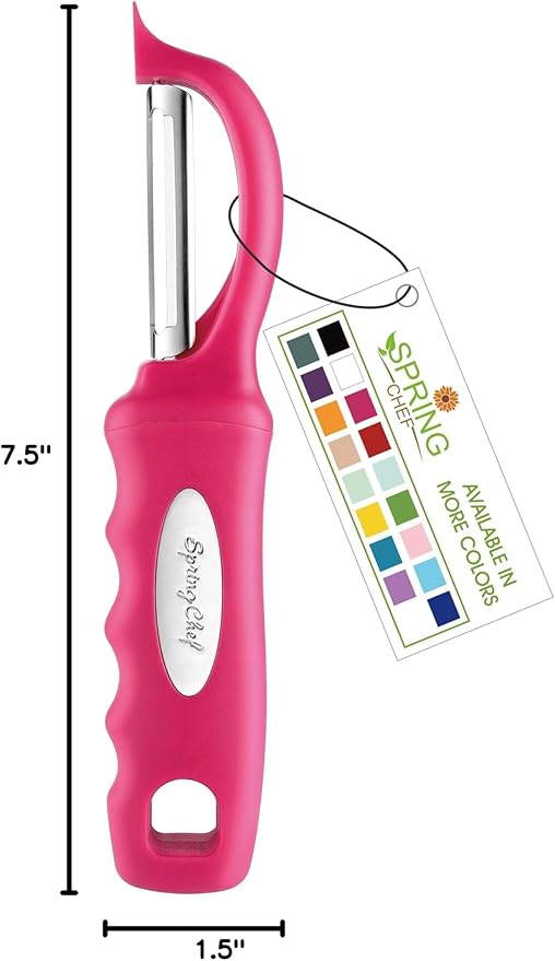 Spring Chef Premium Stainless Steel Vegetable Peeler for Kitchen, Dishwasher Safe Apple Peeler with Non-Slip Handle & Sharp Blades, Peel Potato, Fruit, Veggie, Carrot, Mango, Cucumber - Pink