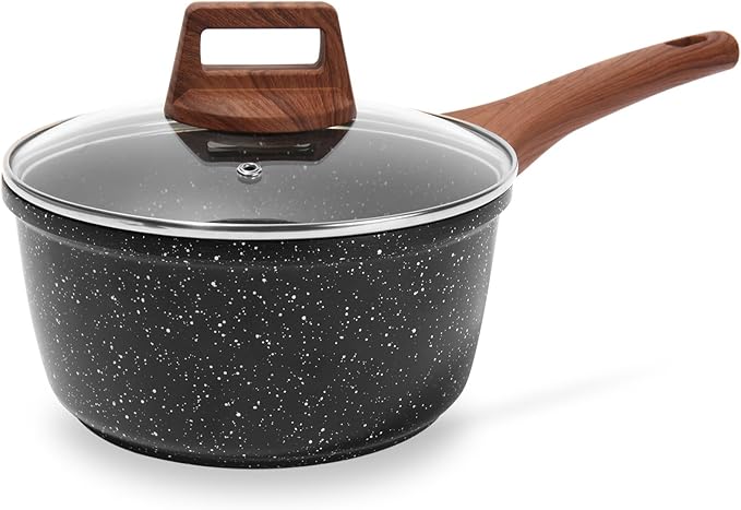 ESLITE LIFE Nonstick Sauce Pan with Lid, 1.5 QT Small Soup Pot Compatible with All Stovetops (Gas, Electric & Induction), PFOA Free, Black