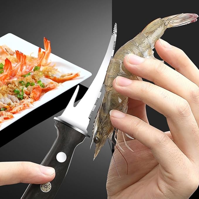 Ipetboom Shrimp Line Cutter and Peeler with Wood Handle and Rivets, Seafood Cleaning Tool for Deveining and Shelling Shrimp, Kitchen Specialty Gadget for Home Cooking and Seafood