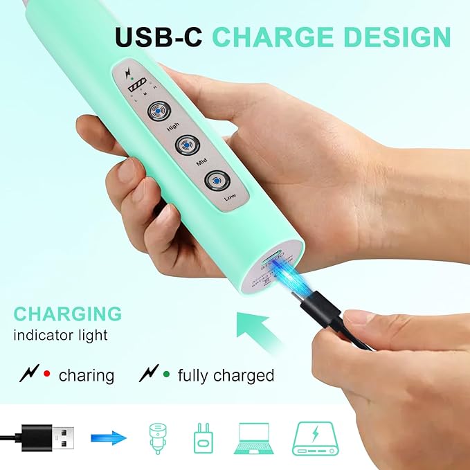 YUSWKO Baby Blue Handheld Milk Frother Wand for Coffee, Rechargeable Electric Whisk with 3 Heads 3 Speeds Drink Mixer Coffee Frother For Latte, Cappuccino, Hot Chocolate, Egg