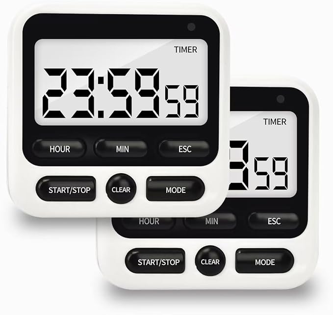 2 Pack Digital Kitchen Timer NKOVE 24 Hour Clock and Alarm Function with Silent or Alarm Manual Switching Count UP or Down and Memory Function Black