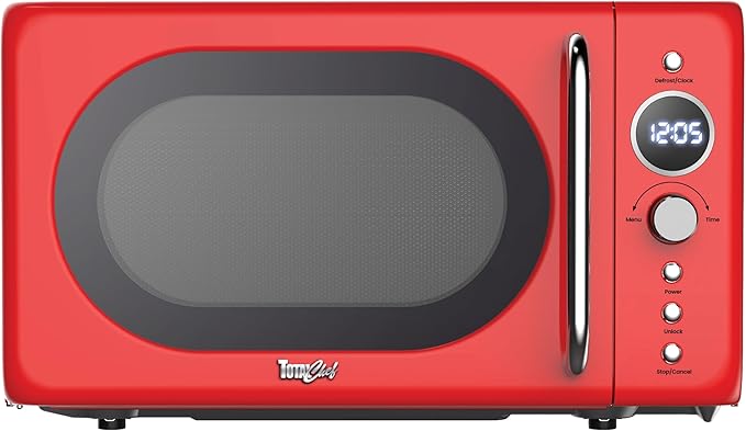Total Chef Retro Microwave Oven | 20L / 0.7 Cu Ft | Quick Start & Defrost By Weight/Time | 8 Pre-set Cooking Modes For Coffee, Rice, Pasta, Potato, Reheat, Fish, Pizza, Popcorn | 700W | Red