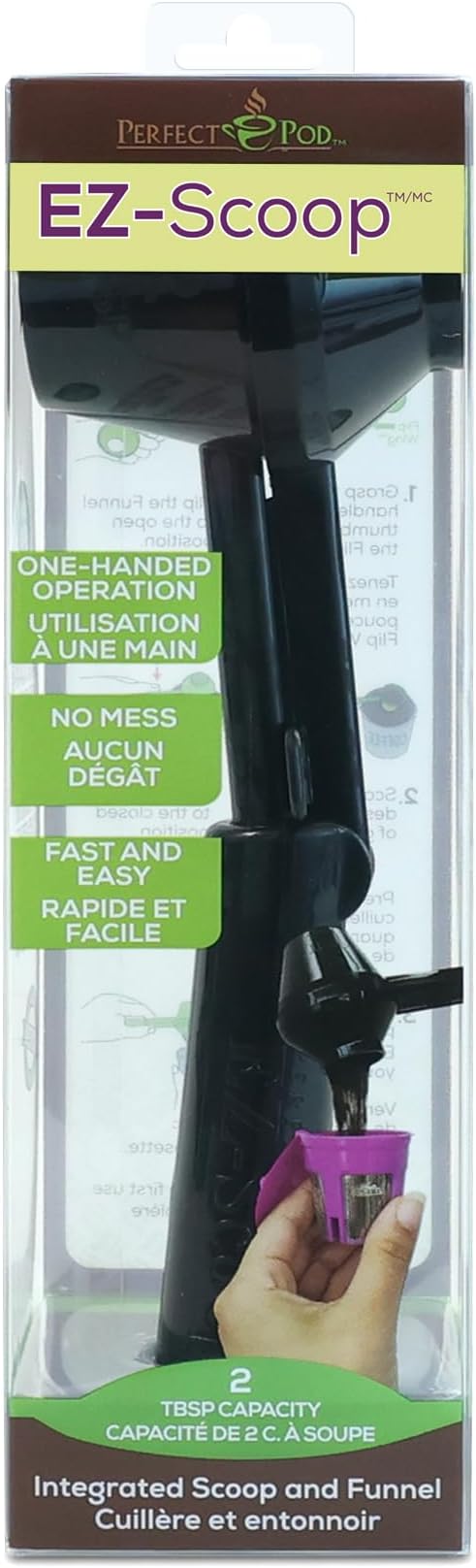 Perfect Pod EZ-Scoop Coffee Scooper & Funnel for Reusable K Cup Refillable Coffee Pods, 2 Tablespoon Capacity Black
