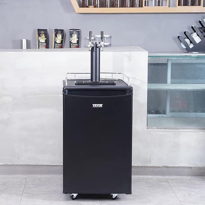 VEVOR Beer Kegerator, Dual Tap Commercial Draft Beer Dispenser for D system, Full Size Keg Refrigerator with 5lbs CO2 Tank, Hold 2 Sixth / 2 Ball lock keg, Black