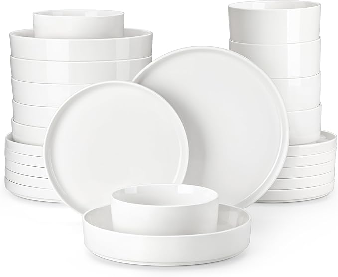 MALACASA 24 Pieces Porcelain Dinnerware Set, Modern White Dish Set for 6, Premium Serving Plates and Bowls Sets, Chip and Scratch Resistant Dishware Sets Kitchen Dishes Dining Ware Set, Series LEAH