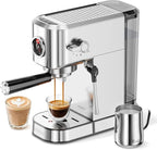XIXUBX 20Bar Espresso Machine, Compact Espresso Maker with Milk Frother, Stainless Steel Coffee Machine for Cappuccino&Latte, 42oz Water Tank, Visible Pressure Gauge, Home&Office, Silver