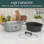 6 Quart Programmable Slow Cooker Removable Healthy Nonstick Pot - Small Kitchen Appliance for Family Dinners - Serves 6+ People - Heat Settings: Keep Warm Olive