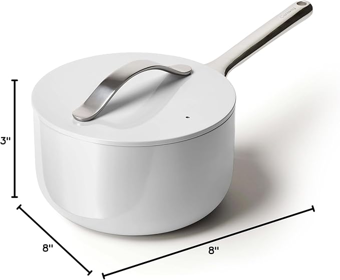 Caraway Nonstick Ceramic Sauce Pan with Lid (3 qt) - Non Toxic, PTFE & PFOA Free - Oven Safe & Compatible with All Stovetops (Gas, Electric & Induction) - Gray