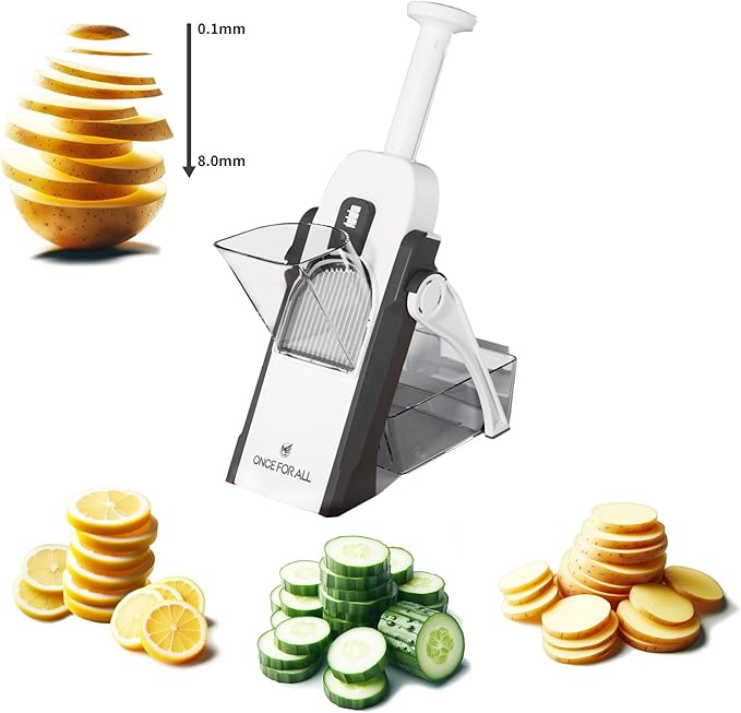 ONCE FOR ALL Safe Mandoline Slicer For Kitchen, Professional Vegetable Slicer For Food Potato Slices, Thickness Adjustable 0.1-8 mm Kitchen Artifact Fast Meal Prep