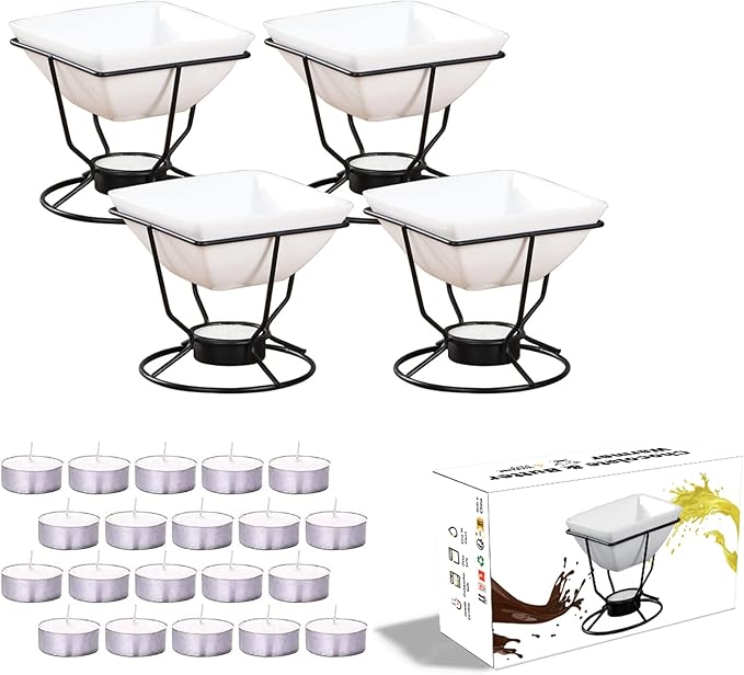 Luvan 7oz Butter Warmers for Seafood with 20 Tealight,4Pcs Ceramic Butter Warmers Set for Chocolate Butter Cheese,Ceramic Bowl Oven Microware Dishwasher Safe,Perfect for family dip Fruit,Dessert,Snack