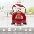 Tea Kettle, Stovetop Whistling Teapot, Stainless Steel, Red, 3.0-Quart