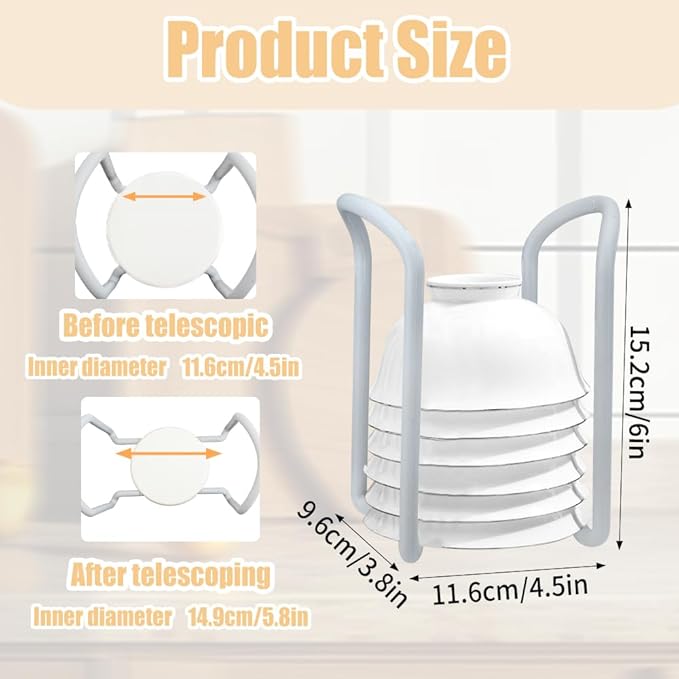 2 Pcs Bowl Rack for Kitchen Cutlery, Retractable Plastic Dish Rack, Removable Plate Holders Drain Rack, Reusable Multifunctional Plate Organizer for Stacking Bowls and Small Plates