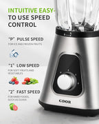 GDOR 1200W Blender for Smoothies and Shakes, 52 Oz Countertop Blender & 22 Oz Personal Blender Combo, 6-leaf Blade, 3 Adjustable Speed for Juices, Frozen Fruit Drinks, Sauces, Self-Cleaning