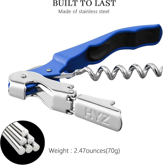HYZ 2-Pack Wine Opener Waiter Corkscrew, Professional Wine Key for Servers, Bartender with Foil Cutter, Manual Wine Bottle Opener Double Hinged (Azure Blue)