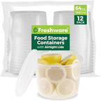 Freshware [12 Pack, 64 oz] 1/2 Gallon Plastic Deli Food Storage Soup Containers With Airtight Lids, Slime Containers, Freezer Safe | Meal Prep | Stackable | Leakproof | BPA Free, Clear