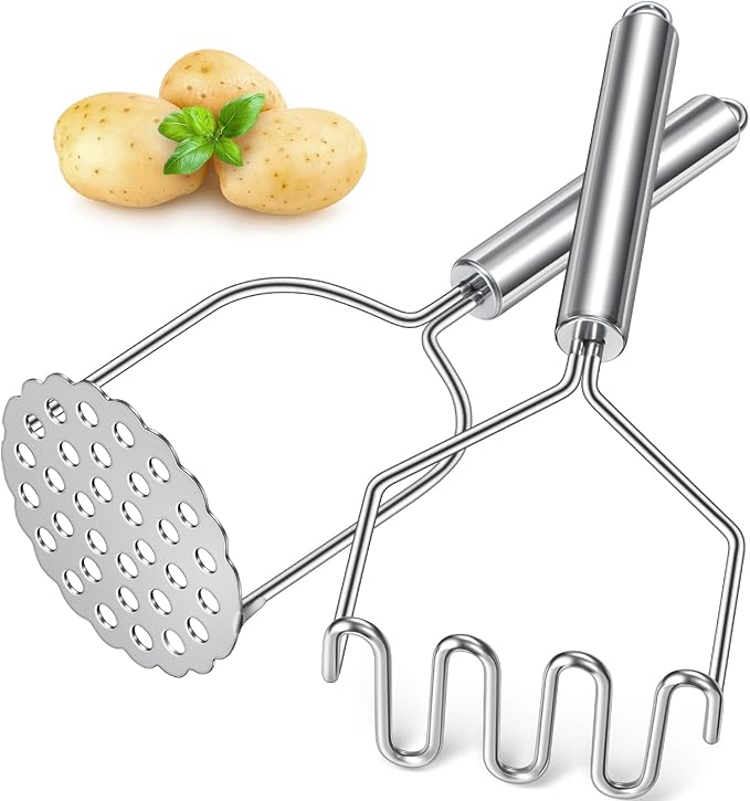 Potato Masher, Sopito 2 Pack Stainless Steel Integrated Kitchen Tool Food Masher for Potatoes, Vegetables, Berries, Fruits, Baby Food, Avocado