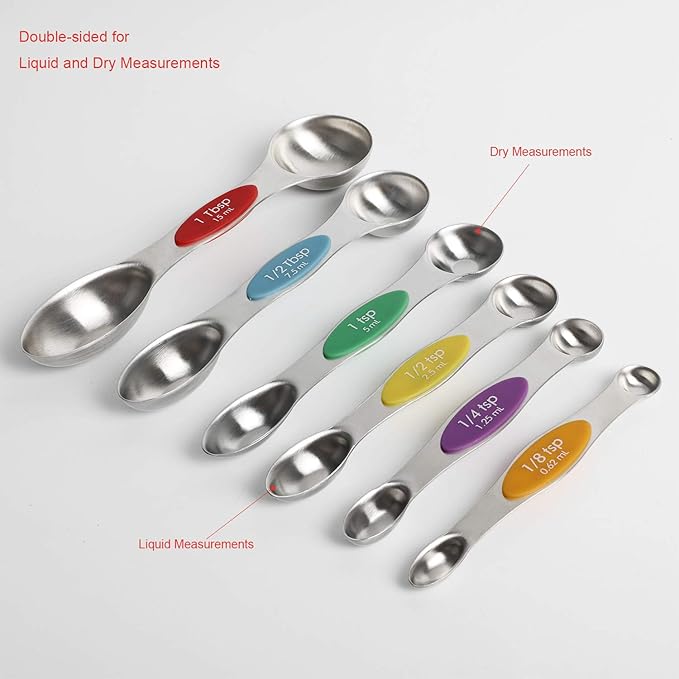 Magnetic Measuring Spoons Set Stainless Steel Stackable Dual Sided Teaspoons and Tablespoons for Measuring Dry and Liquid Ingredients Set of 6