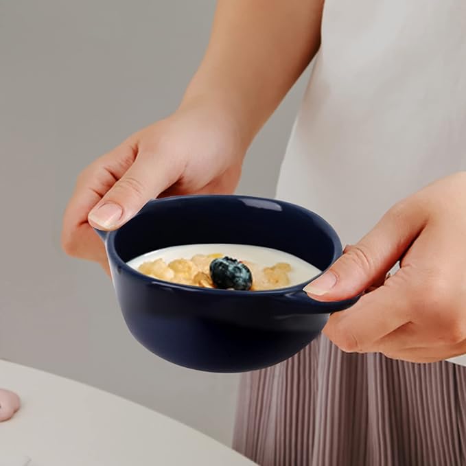 Jucoan 4 Pack Porcelain Ramekin with Lids and Handles Oven Safe, 8 oz Round Ramekins Souffle Creme Brulee Baking Dish, Pudding Custard Dish, Individual Servings Mini Casserole Dishes, 4 Colors