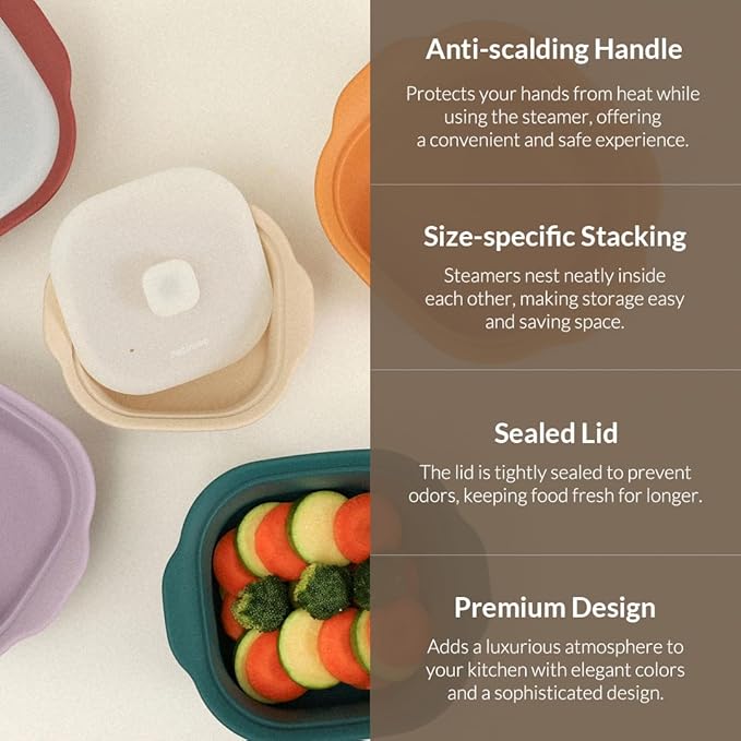 Silicone Multi-Steamer Made in Korea Microwave Steamer for Cooking & Reheating BPA-Free Flexible & Durable (Bijou Beige, 20.29 fl oz)