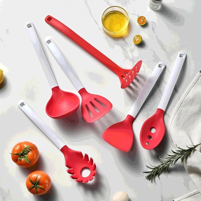 Heat Resistant Soup Spoon Brush Ladle Silicone Non Stick Spatula Kitchen Tools Cooking Utensil Set(D)