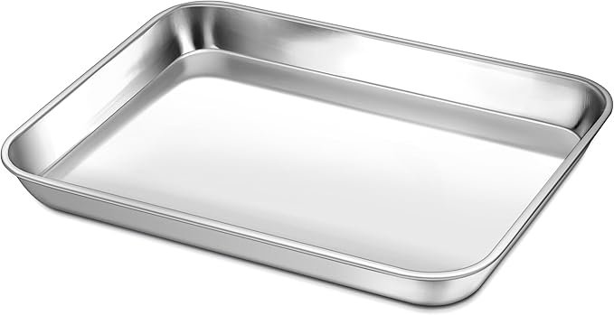 P&P CHEF 9 Inch Baking Cookie Sheet, Oven Pan Tray Stainless Steel Sheet Pan for Kitchen, Oven Bakeware for Multi Uses, Shiny Look & Dishwasher Safe, Healthy & Heavy Duty, 1Pc