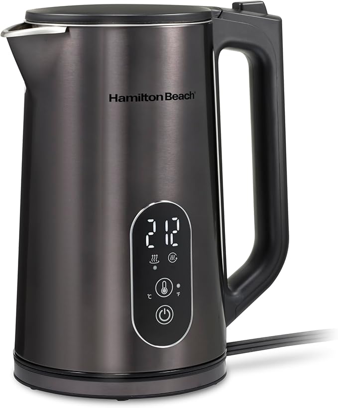 Hamilton Beach Digital Temperature Control Electric Tea Kettle, Hot Water Boiler & Heater 1.7L, 5 Preset Modes + Keep Warm, Fast Boil 1500 Watts, BPA Free, Double Wall Construction, Black (40851)