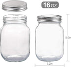 YINGERHUAN Glass Regular Mouth Mason Jars, 16 oz Clear Glass Jars with Silver Metal Lids for Sealing, Canning Jars for Food Storage, Overnight Oats, Dry Food, Snacks, Candies, DIY Projects (4PACK)